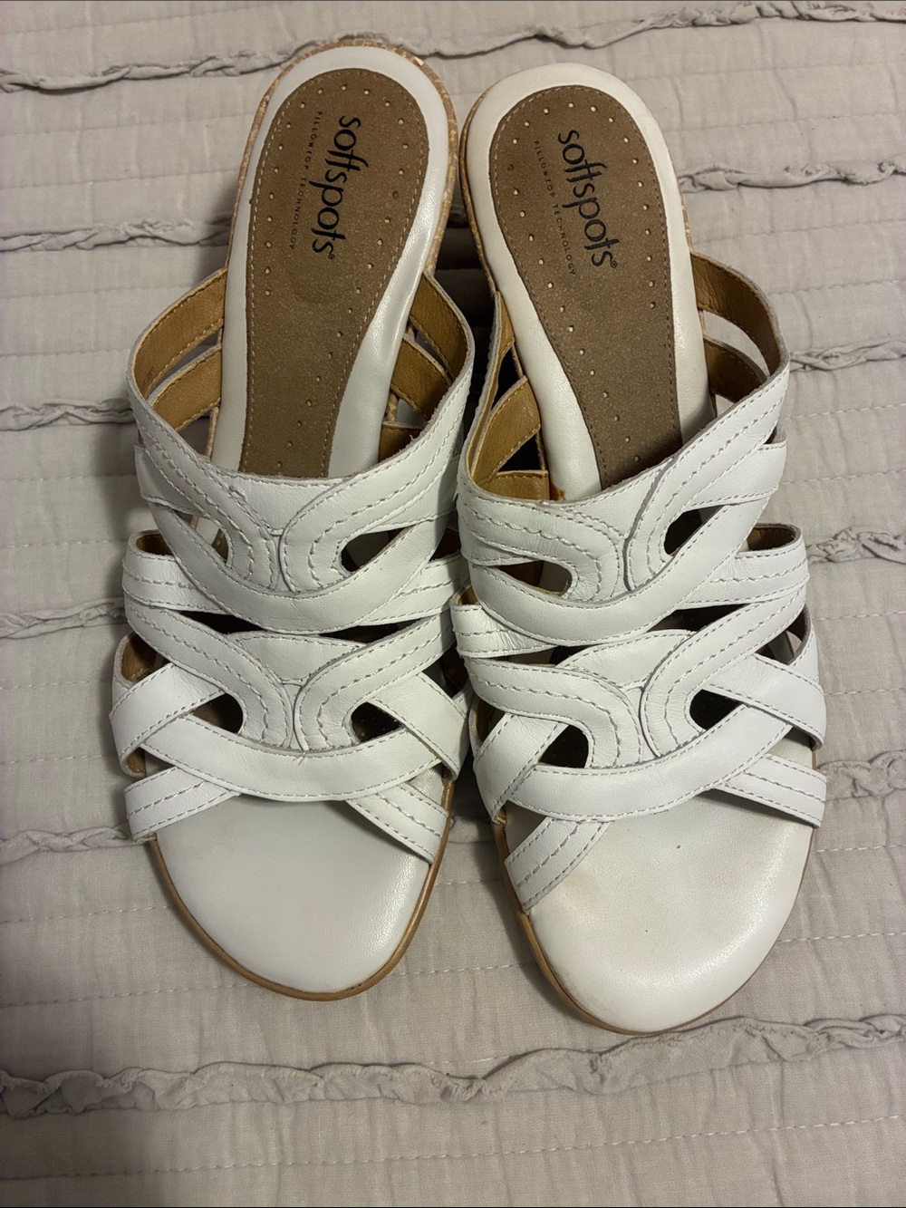 Softspots White Strappy Slip-On Sandals.